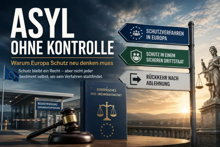 Asyl ohne Kontrolle? Europa braucht ein neues Schutzmodell 2 Symbolische Darstellung zu Asylverfahren, sicheren Drittstaaten und Rückkehr nach Ablehnung in Europa