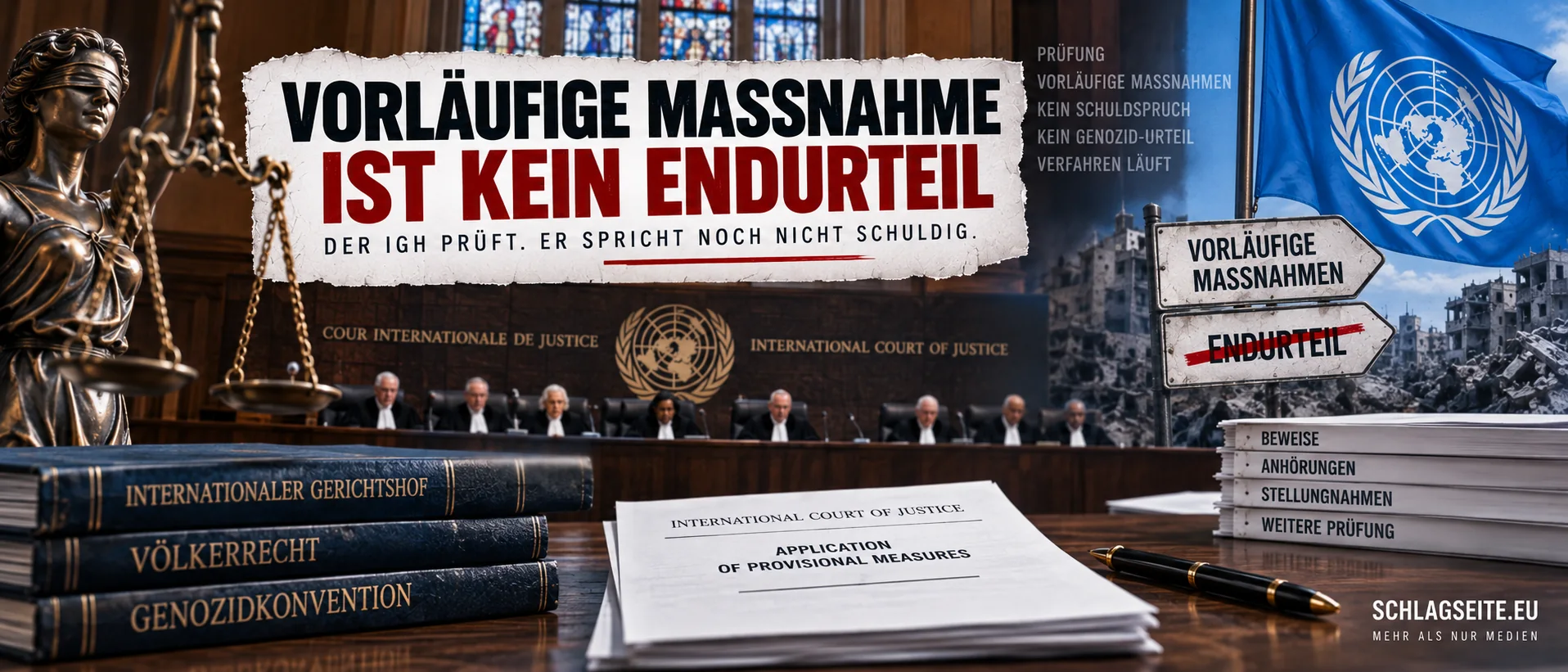 Vorläufige Maßnahme ist kein Endurteil Internationaler Gerichtshof zum Genozidverfahren gegen Israel mit dem Hinweis, dass vorläufige Maßnahmen kein Endurteil sind.